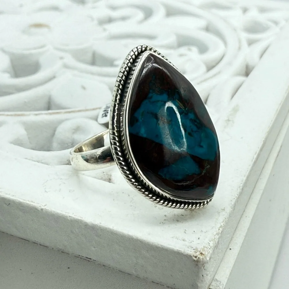 Genuine Shattuckite Statement Ring – 925 Sterling Silver – Boho Caribbean Chic